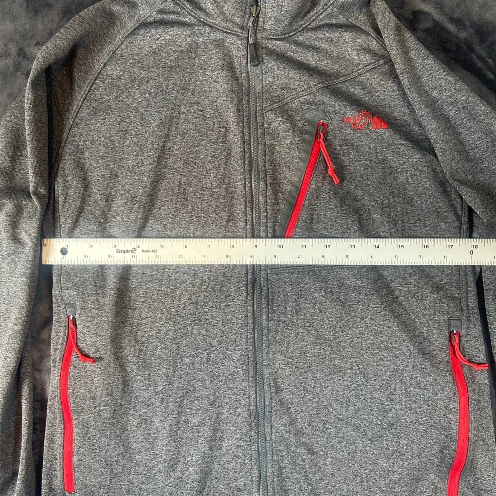 The North Face Fleece Jacket Mens Medium Gray Red Full Zip Mock Neck